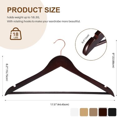 Дерев'яні вішалки для одягу HOUSE DAY, 20 шт. - для костюмів, з антиковзким покриттям, поворотний гачок рожевого золота