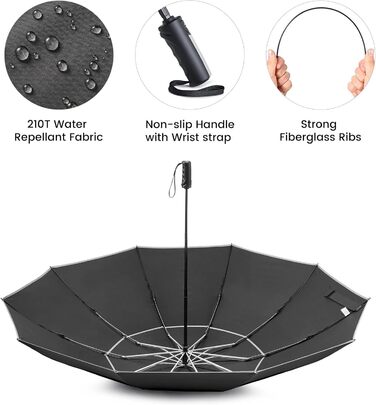 Чорний парасолька G4Free 62 дюймів (157 см) - великий, складний, вітростійкий, автоматичний, з подвійним куполом, 10 ребер