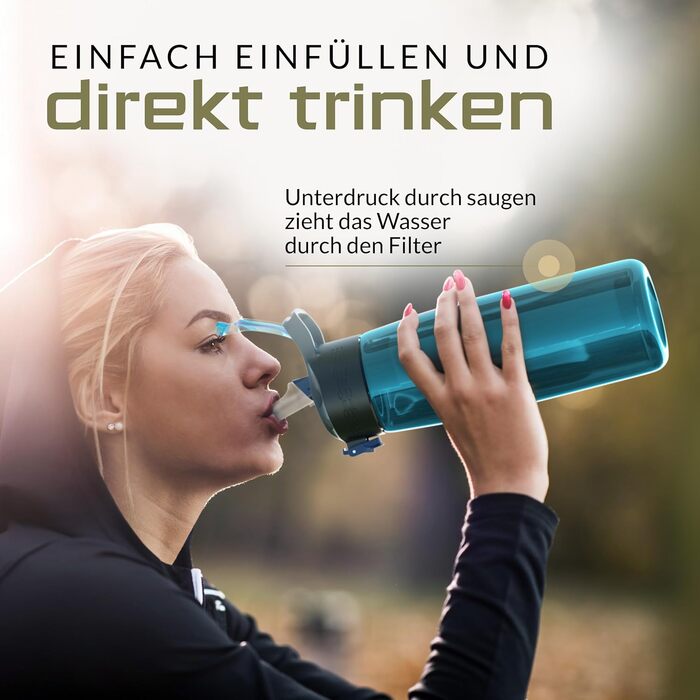 BERGKVIST® Outdoor Water Filter Bottle OBSIDIAN (650ml) with Compass - Filter Water Bottle for Clean Drinking Water - Water Purification for Camping, Prepper & Survival Gear (Turquoise)