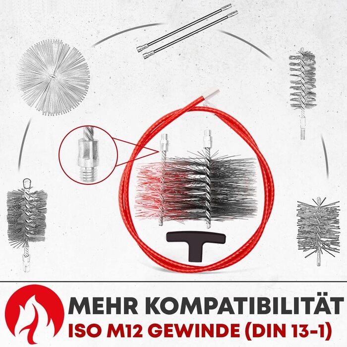 Wood Stove and Pellet Stove Cleaning Set, with Flexible Push Rod, 80 and 150 mm Chimney Pipe Brushes