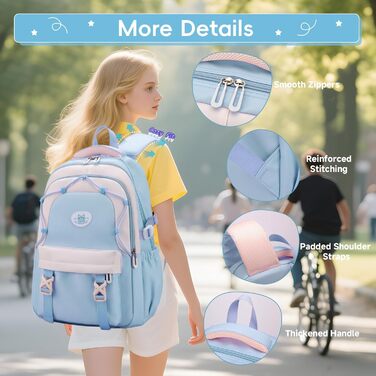 Рюкзак Tanou для школи, дівчаток-підлітків, 30L, нейлон, 3-9 клас, з тролейною петлею та брелоком (блакитний)
