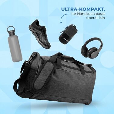 Набір з 3 рушників Zenacross з мікрофібри з сумкою для перенесення - швидковисихаючі фітнес-рушники для спорту - розміри XS, S, M - кольори: Petrolgrün (темно-сірий)