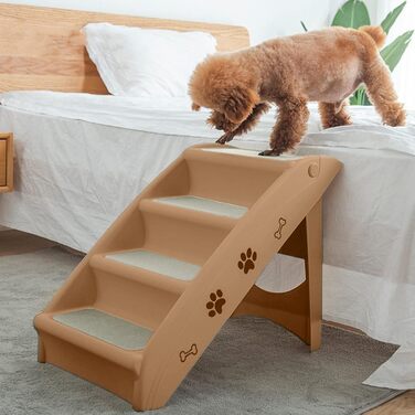Сходинки для тварин Froadp: 4 сходинки, складані, для собак та котів, 60 см, з неслизькими сходинками, PP-пластик (колір: коричневий)