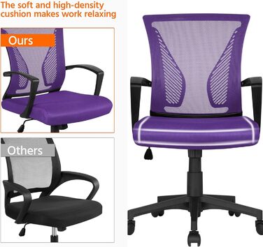Офісне крісло Yaheetech ергономічне з сітчастою спинкою, регульоване, з підлокітниками, для офісу та дому, 136 кг, фіолетовий