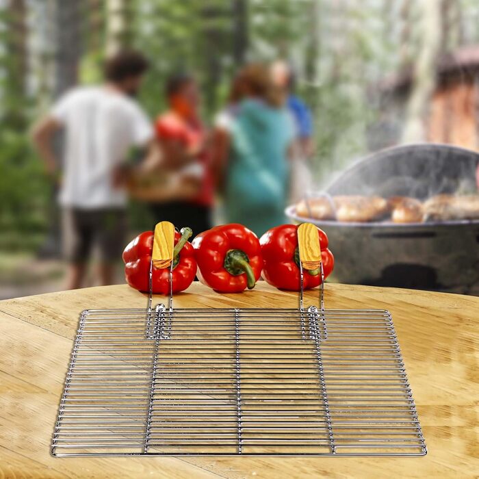 Решітка для гриля BBQ, 54x34 см, з нержавіючої сталі, з ручками, для газових та купольних грилів