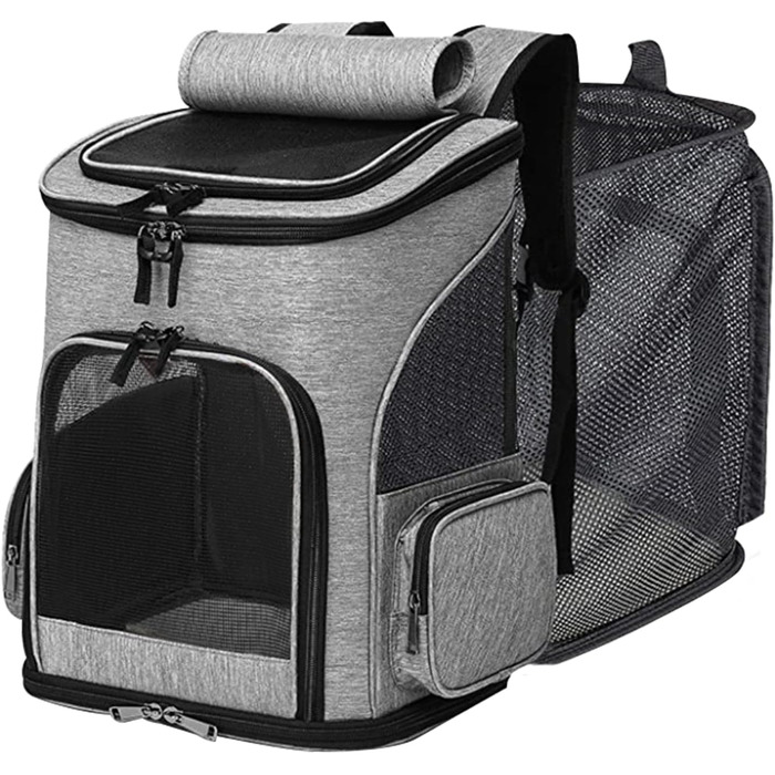 Рюкзак для тварин: переноска для собак та котів до 10 кг, сірий. Зручна, розширювана, з 2 матами.