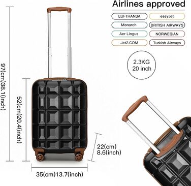 Чемодан KONO Mittelgroß (62см) з 4 колесами, ABS, TSA-замок, ручне багаж (62x43x26см)