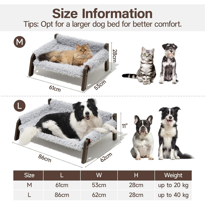 MEWOOFUN Dog Sofa Dog Bed Elevated No Dogs - Dog Beds for No and medium-sized dogs with Non-Slip Bottom, Breathable Woven Bed with Removable, Cat Sofa 61 x 53 x 28 cm, (XL, Grey)