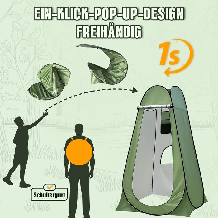 Charmofun Pop Up Camping Shower Tent with UV Protection - Portable Toilet & Changing Tent for Beach & Outdoor Use (Green)