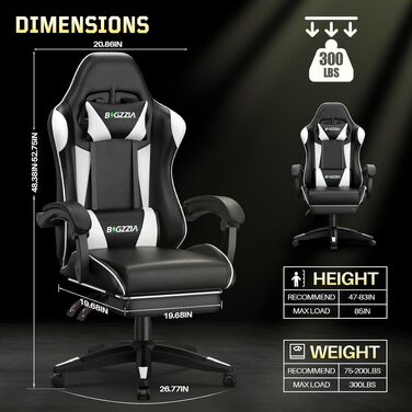 Ігрове крісло Bigzzia Ergonomic Gaming Stuhl з підніжкою та функцією масажу, біле