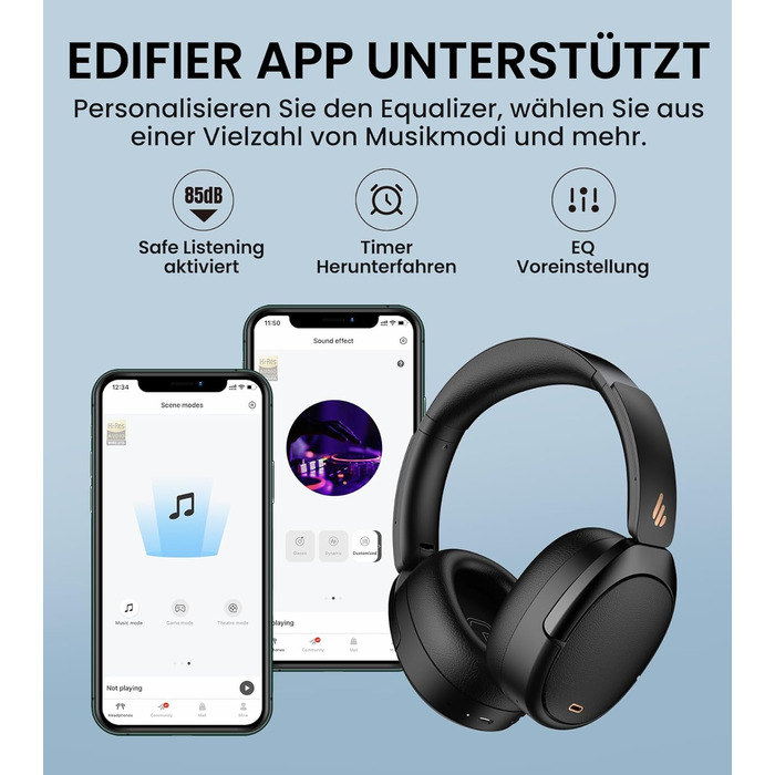 Edifier WH950NB: Бездротові навушники з активним шумозаглушенням, LDAC, Hi-Res Audio, Bluetooth 5.3, 55 годин роботи, чорний