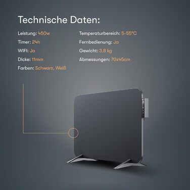 Інфрачервовий обігрівач BR Bringer 450W з Wi-Fi, термостатом та пультом, для дому та офісу (чорний)