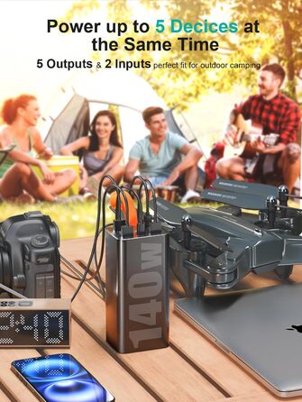 Портативний зарядний пристрій для ноутбука 140W, 70000mAh, USB-C PD 3.0, цифровий дисплей, сумісний з iPhone, Galaxy, MacBook, Dell