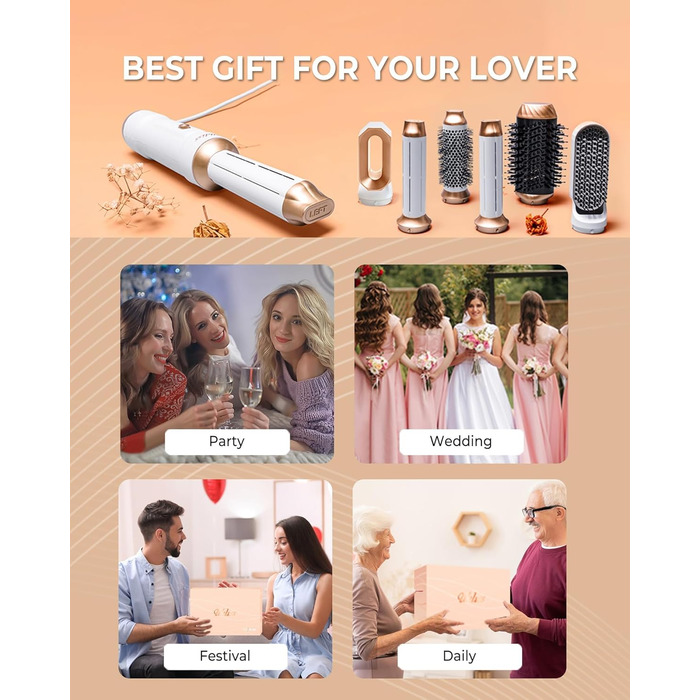 Airstyler 5 в 1: Фен-щітка з іонізацією, 20 м/с, 110 000 об/хв, для створення локонів та випрямлення волосся (фіолетовий)