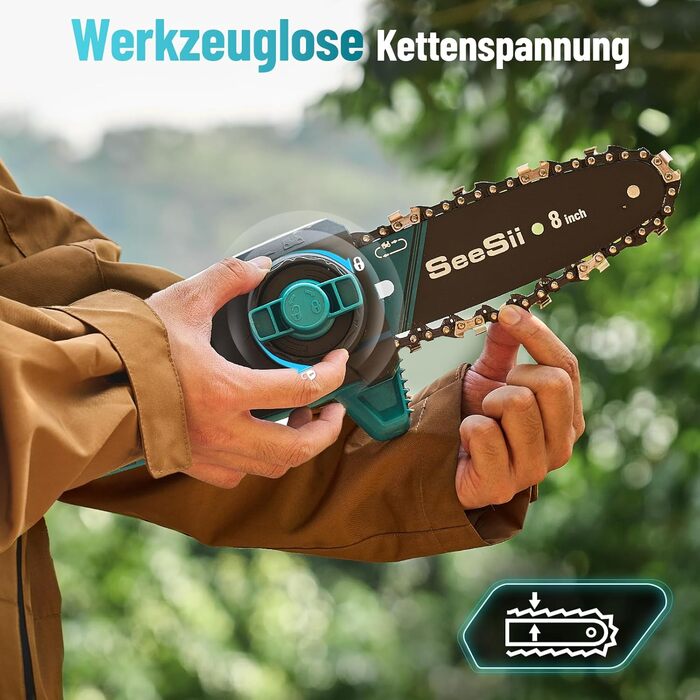 SEESII Безщіткова міні-пилка 6 дюймів, ручна акумуляторна пилка з 2 * 4000 mAh акумуляторами, одноручна пилка з автоматичним змащенням, сумісна з акумулятором Makita 18V, електрична пилка для дерева, гілок 6 дюймів Безщіткова (8&10 дюймовий високий за