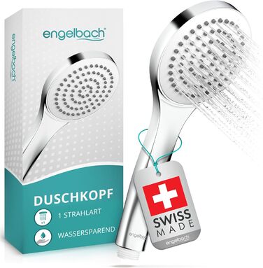 Дюшовий набір Engelbach® з економною водою – Швейцарське виробництво | 3 режими: м'який дощ, масаж, інтенсивний | Універсальна душова лійка (9л/хв), ручна лійка, хром (1 режим / хром (економна вода))