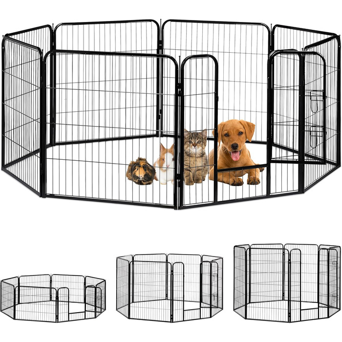 Вольєр для цуценят Relaxdays: простір для маленьких собак, тварин, внутрішній та зовнішній, 100 x 76,5 x 235 см (Чорний)