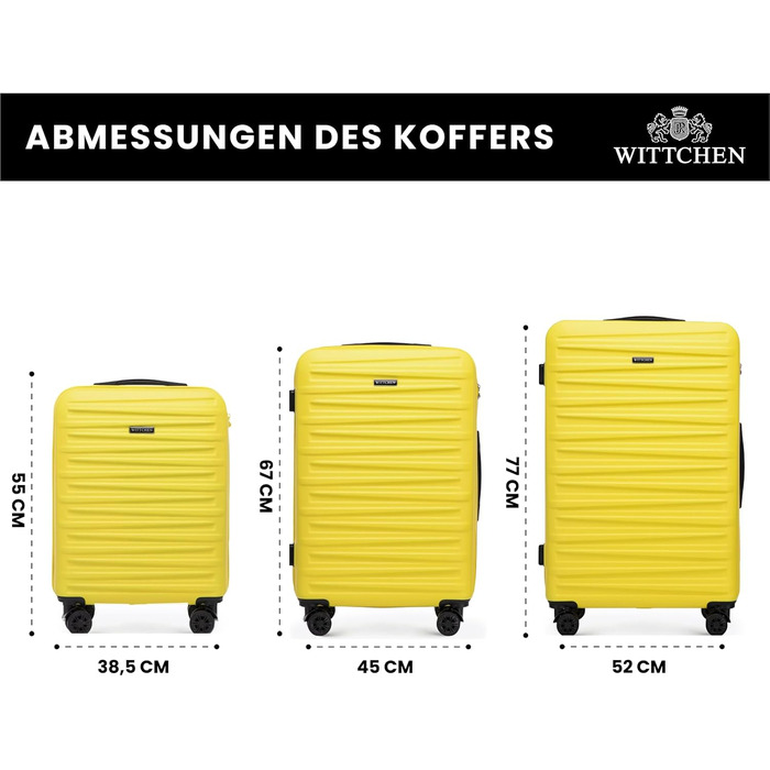 WITTCHEN Skyspeed Line: Великий валіза з жорстким корпусом ABS, 4 колеса, телескопічна ручка, комбінаційний замок, підходить для Lufthansa/Eurowings/Ryanair/Condor, жовтий (набір 3шт)