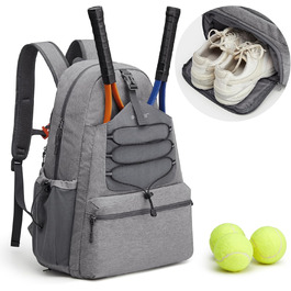 G4Free Tennis Bag Backpack - Large Capacity Tennis Racket Bag with Shoe Compartment for Men & Women (Grey)