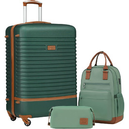 COOLIFE Luggage Suitcase Travel Suitcase with ABS Hard Shell, 4 Spinner Wheels, TSA Lock. The suitcase includes 1 Travel Backpack and 1 Toiletry Bag (White/Brown, Large 3-Piece Suitcase Set) (Medium 3-Piece Suitcase Set, Dark Green/Brown)