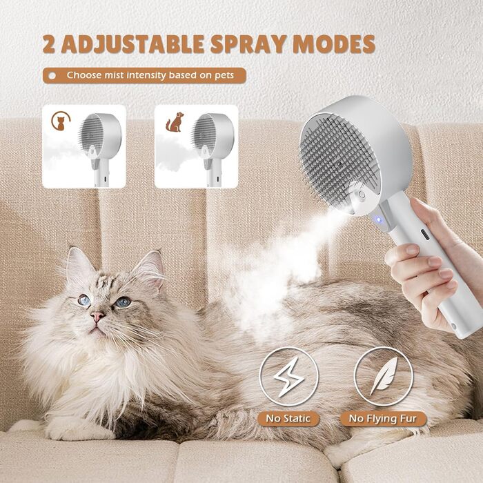 Бурштук для котів з парою 4-в-1, для видалення шерсті, для котів та собак (білий, сірий)