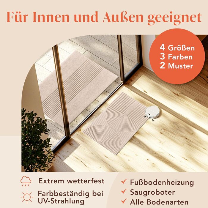 Килимок для дому Blumtal 40x60 см - антиковзаючий, для входу, з візерунком, з поліестеру, сірий (90 x 150 см, бежеві смуги)