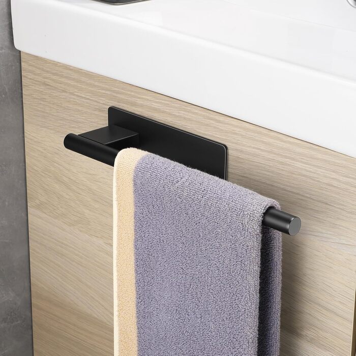 Тримач для рушників на клейкій основі без свердління, 28 см, нержавіюча сталь, срібляний (чорний, одноручний)