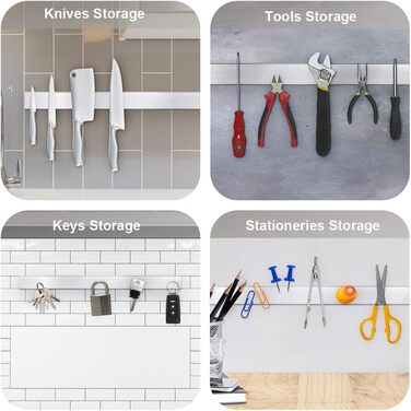 Ninonly Magnetic Knife Strip Magnetic Knife Holder Self-Adhesive 50cm (20inch) Stainless Steel Knife Rail Magnet Without Drilling Magnetic Knife Rail Wall Mount for Kitchen, Office, Workshop