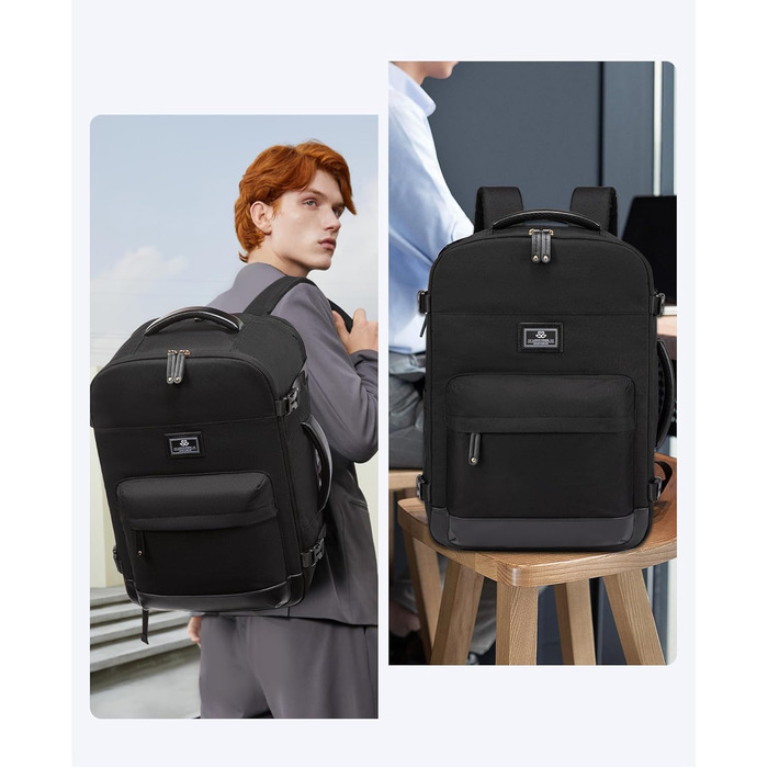 LOVEVOOK Рюкзак для ручної поклажі, дорожній рюкзак 45L, валіза-рюкзак для ноутбука 17.3 дюйма, для подорожей, ділових поїздок, вихідних (1-чорний, 47x20x34 см, 40L, комплект)