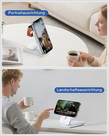 Зарядна станція 3-в-1 KPON для Apple Watch та iPhone з MagSafe, 20W, біла - Швидка зарядка для iPhone 17-12, Apple Watch 11-2, AirPods, портативна для подорожей та офісу