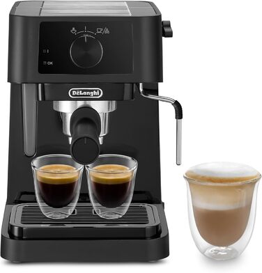De'Longhi Stilosa EC 230.BK – traditional espresso portafilter machine, espresso machine with manual milk frother, for espresso grounds, 1 L water tank, black, 1100 W