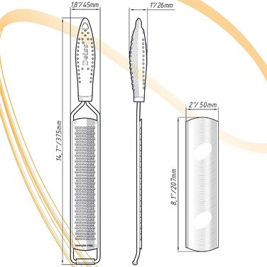Терезка для сиру Deiss PRO: пармезан, лимон, імбир, часник, мускатний горіх, шоколад, овочі, фрукти. Ракільна сталева клинка, широка, придатна для миття в посудомийній машині