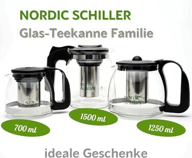 Чайник NORDIC SCHILLER Premium зі скла, 1,5 л з нержавіючою сталлю, з ситечком | Чайник зі скла з нержавіючою сталлю