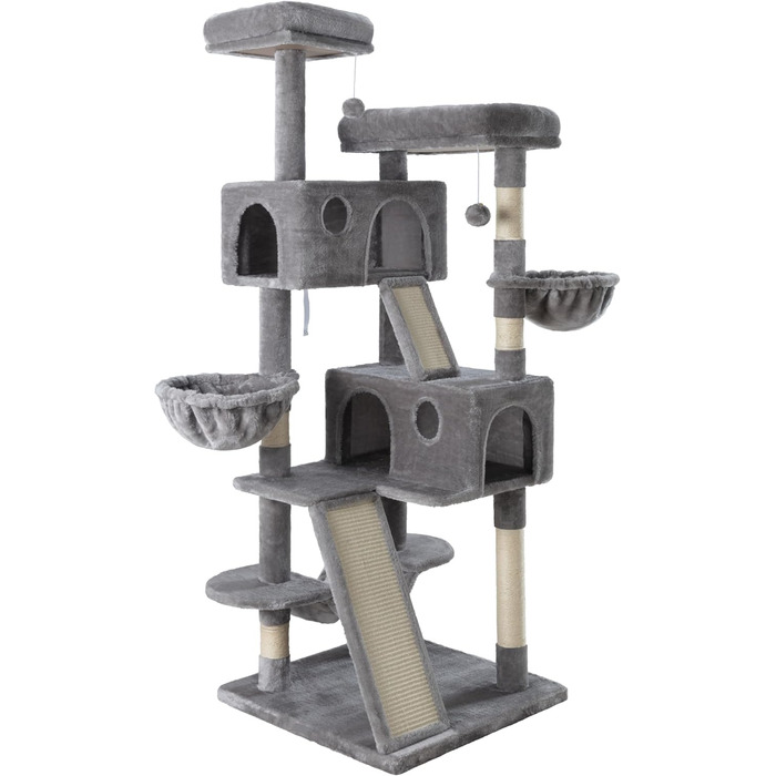 Котячий комплекс MUTICOR 168 см з кількома рівнями, гамак, кошики та іграми для великих котів (сірий)