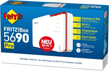 Роутер FRITZ!Box 5690 Pro: Wi-Fi 7, DSL/Glasfiber, Mesh, DECT, 18.5 Gbit/s
