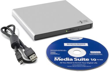 Зовнішній DVD-привід Hitachi-LG GP57, портативний Slim DVD-плеєр та записник для ноутбука та ПК, USB 2.0, сумісність з Windows та Mac OS, швидкість 8x, сріблястий
