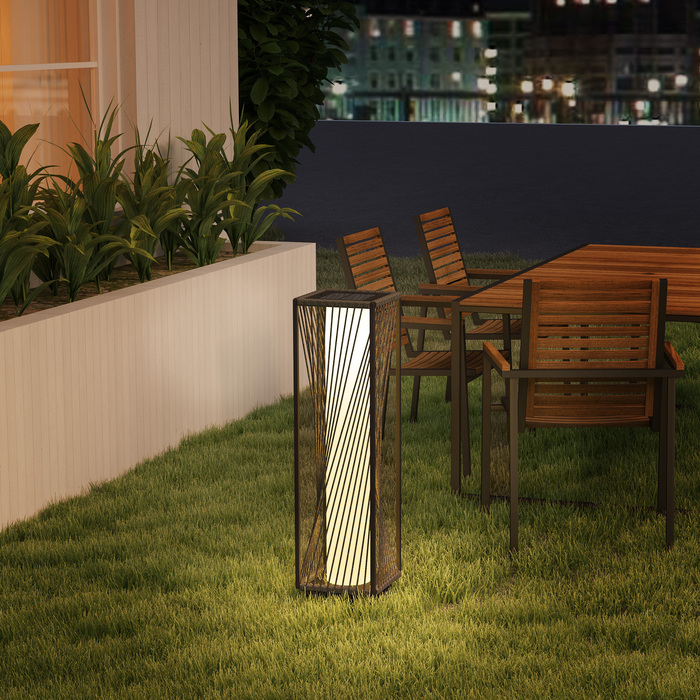 Outsunny Solar Standing Lamp with Light Sensor, 25 LED Lights, Boho Style, IP44 Waterproof, Black+Gray