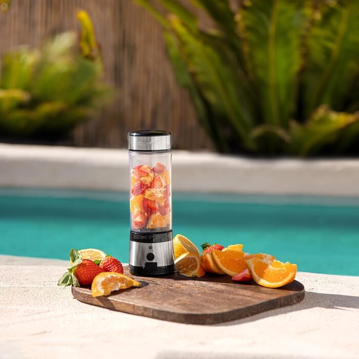 Cecotec Portable Single Blender Power Titanium 300 EasyGo - 350W Ice Crusher with Titanium-Coated Blades, 2 Cooling Tubes, 2 Travel Cups & Lids