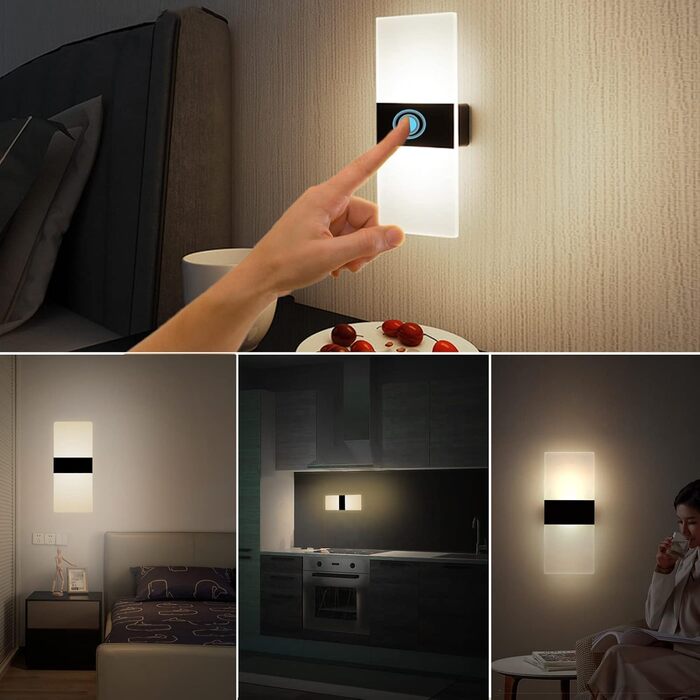 LED-стінна лампа VOMI з датчиком руху, акумуляторна, бездротова, USB-зарядка, 4000mAh, для коридору та сходищ, 2 білих світлодіода (сенсорне керування, 6000K)