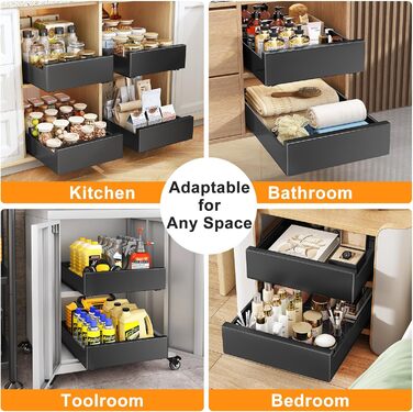 SAYZH Telescopic Drawer, Extendable Drawer Storage Shelves for Kitchen Cabinets, Extendable Pull-Out Drawer (43 Depth x 25 Width x 9 Height cm), No Drilling and Nailing Required