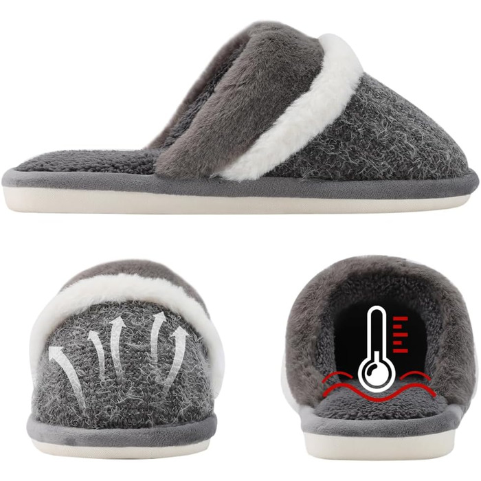 Тапочки домашні жіночі та чоловічі зимові з мехом та піною Memory Foam. Теплі, неслизькі та зручні тапочки для дому. Стильний подарунок (сірий, 40/41 EU)