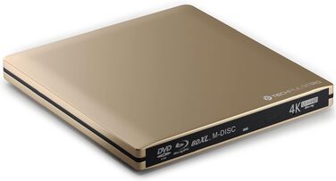 Зовнішній Blu-ray привід techPulse120 UHD 4K 3D M-Disc BDXL, USB 3.0 та USB-C, Slim Superdrive для ноутбуків та ПК (Windows, Mac OS), Алюміній, Золотий