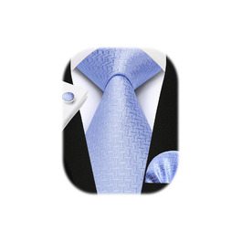 Краватка чоловіча Enlision для весілля, комплект з краваткою, кишеньковим хустинкою та запонками, шовкова, павальовий візерунок, однотонна, блакитний (C2)