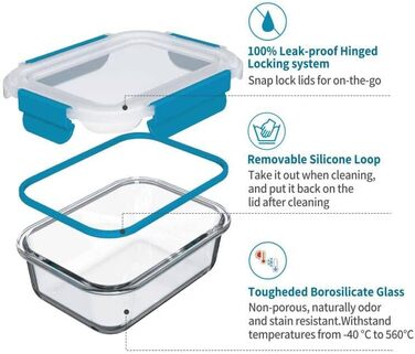 Набір контейнерів для зберігання продуктів Glas, 18 частин (9 контейнерів, 9 кришок), BPA-free, підходить для миття в посудомийній машині, мікрохвильовій печі та морозильній камері, виготовлені з скла, витікання неможливе, колір: бірюзовий