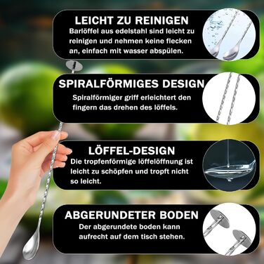 Набір з 2 барних ложок, 30 см, нержавіюча сталь. Ідеально для коктейлів, кави та десертів. Стильні ложки-йоршики для льоду та напоїв.