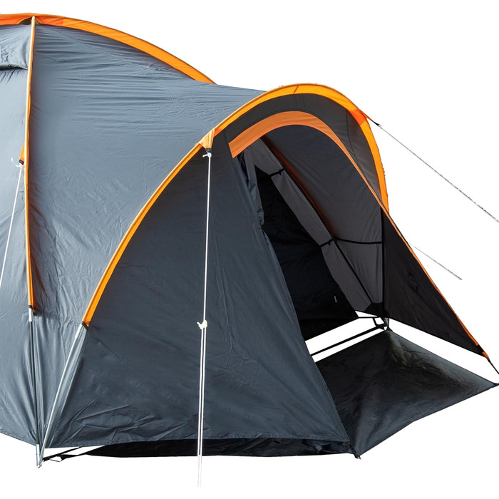 Намет кемпінговий Campingzelt 3-4 особи двошаровий сірий/помаранчевий з темним внутрішнім шаром, москітною сіткою, розтяжками та килимком для передпокою
