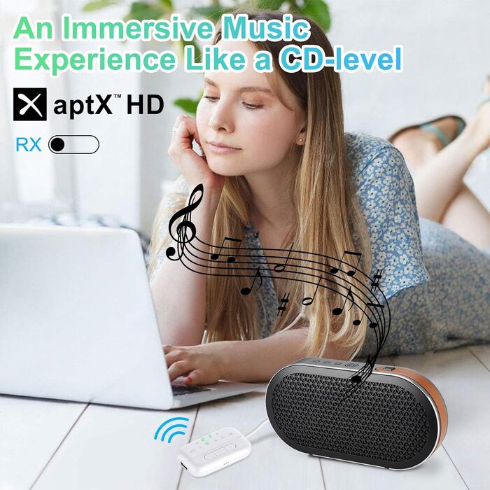 Bluetooth 5.4 адаптер-трансмітер та ресивер 2-в-1 Pro 2026, бездротовий аудіо-адаптер для ТБ, ПК, авто та літака, підтримка 2 навушників, AUX, білий