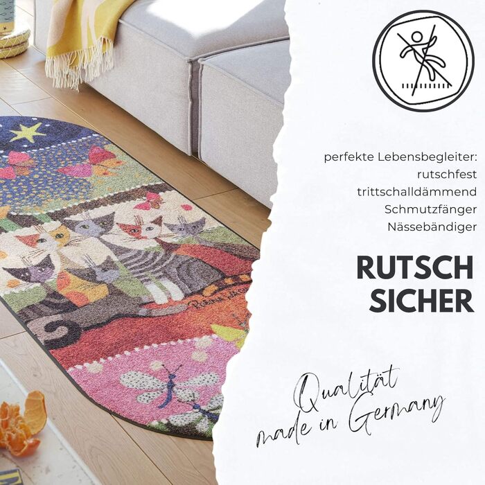 Килимок Salonloewe Rosina Wachtmeister Siamo in sei 50x75 см – яскравий придверний килим для входу з котами, брудозахисний, праний, кольоровий