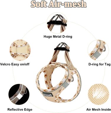 Шлейка для собак маленьких порід з повідком, Step-in шлейка, світловідбиваюча, дихаюча, для грудної клітки, анти-тяга, безпечна, шлейка для котів (Бежевий, S) S Бежевий