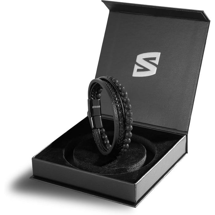 Чоловічий шкіряний браслет SERASAR Premium з магнітною застібкою | Чорний & Коричневий | Різні довжини | У подарунковій коробці